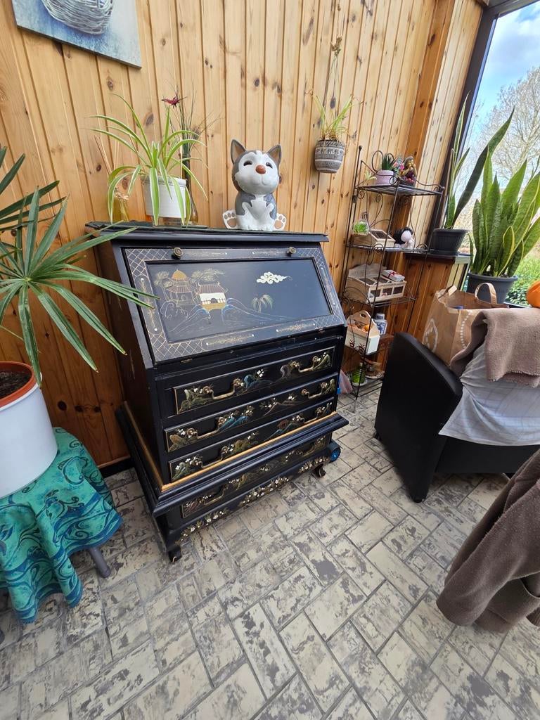Stijlvolle Chinoiserie Secretaire – Vintage Eyecatcher, Huis en Inrichting, Kasten | Secretaires, Ophalen