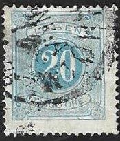 1 Postzegel Zweden 1877 Portzegels, Ophalen of Verzenden, Zweden, Gestempeld