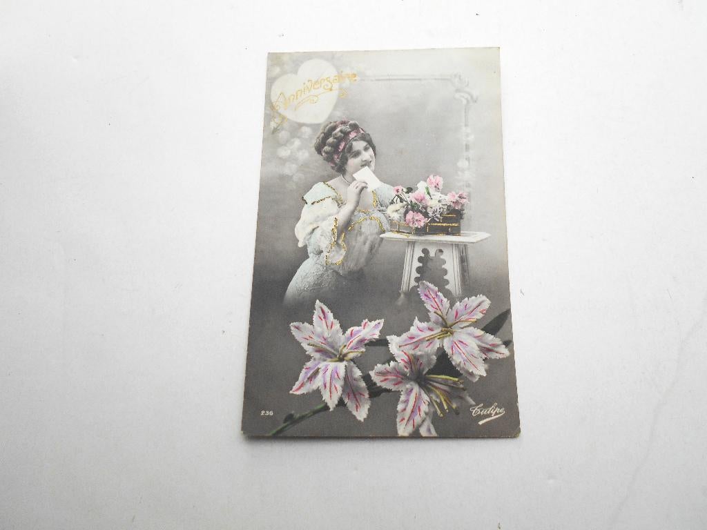 ancienne carte postale anniversaire, Collections, Enlèvement ou Envoi, Affranchie