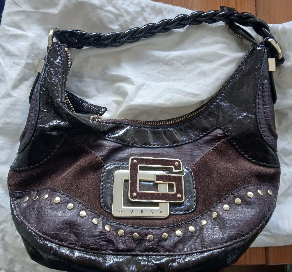 vintage handtas guess, Handtassen en Accessoires, Ophalen, Gebruikt, Bruin, Handtas