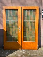 Dubbele houten binnendeuren met glas in lood., Ophalen, Zo goed als nieuw, Glas