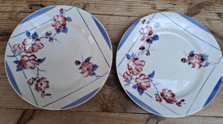 2 Franse brocante bordjes, bloemen, MAI Sarreguemines Digoin, Ophalen of Verzenden