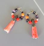 Créoles en céramiques oranges et noires et topazes, Neuf, Enlèvement ou Envoi, Avec pierre précieuse, Autres matériaux