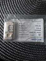 Zilveren baar 100g-999-puur zilver-Metalor-met certificaat., Postzegels en Munten, Edelmetalen en Baren, Ophalen, Zilver