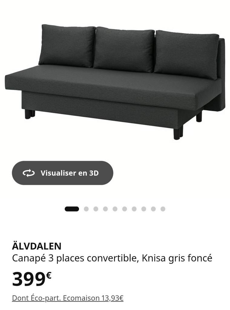 Canapé clic clac convertible 3 places gris anthracite IKEA., Maison & Meubles, Chambre à coucher | Canapés-lits, Enlèvement, Gris