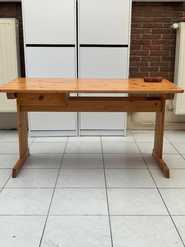 Verstelbaar bureau in grenen hout, Maison & Meubles, Bureaux, Utilisé, Bureau, Réglable en hauteur, Enlèvement