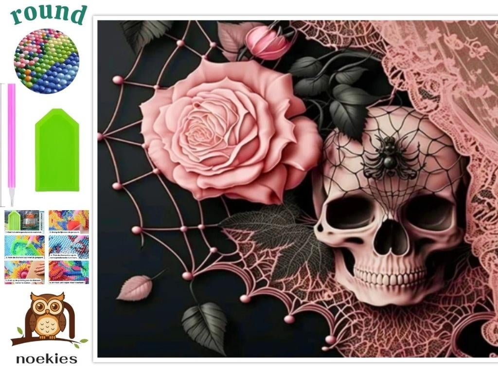 Crâne à peindre au diamant n 2089 30 x 20 cm (rond), Hobby & Loisirs créatifs, Bricolage, Neuf, Overige thema's, Autocollant, Diamond painting