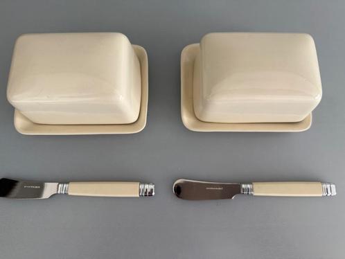 Vintage keramisch botervlootje/schoteltje + inox mesje TK/st, Huis en Inrichting, Keuken | Servies, Nieuw, Overige typen, Effen
