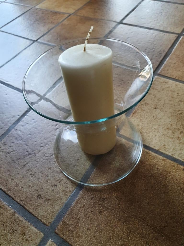 Nieuwe glazen vaas met gratis kaars, Enlèvement ou Envoi, Bougie, Autres matériaux, Blanc