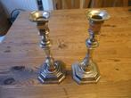 Deux bougeoirs stylés en métal argenté, Moins de 25 cm, Autres couleurs, Enlèvement, Utilisé