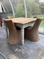 Tuintafel en 4 stoelen, Tuin en Terras, Ophalen, Gebruikt, Vierkant, Hout