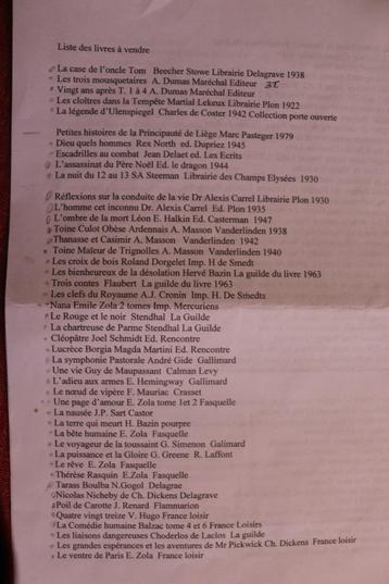 Livres à vendre (liste sur demande) beschikbaar voor biedingen