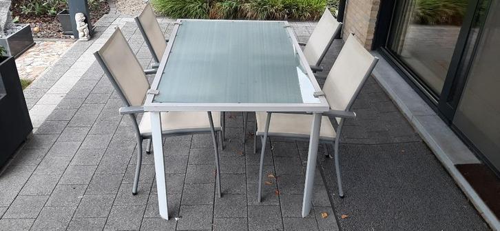 Tuinset Bristol, Tuin en Terras, Tuinsets en Loungesets, Gebruikt, Tuinset, Aluminium, 4 zitplaatsen, Eettafel, Stoel, Ophalen