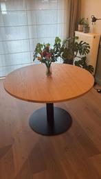 Ronde eiken eettafel op zwarte metalen poot 120cm, Ophalen, Landelijk modern, Rond, Zo goed als nieuw