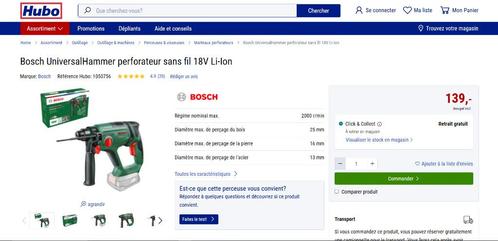 Bosch UniHammer 18V - Neuf, Scellé - 99 € (HUBO : 139 €), Doe-het-zelf en Bouw, Gereedschap | Boormachines, Nieuw, Ophalen of Verzenden