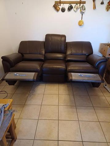 Canapé cuir brun Château d'Ax relax électique, Trois personnes, Banc droit, Comme neuf, Enlèvement
