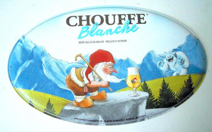 Panneau publicitaire Chouffe Blanche, Collections, Marques & Objets publicitaires, Comme neuf, Panneau publicitaire, Enlèvement ou Envoi