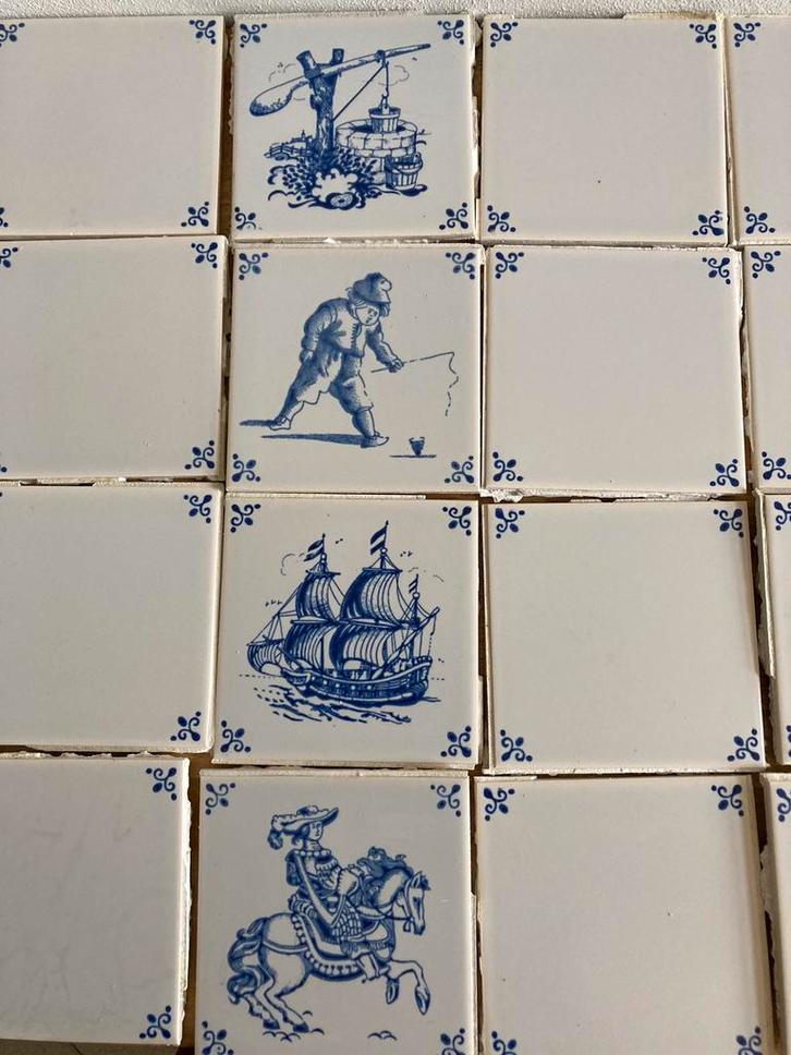 Vintage Delfts blauw tegels 225 stuks, Doe-het-zelf en Bouw, Tegels, Gebruikt, Wandtegels, Keramiek, Minder dan 20 cm, Minder dan 20 cm