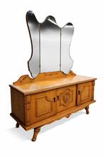 Stijlvolle vintage eiken dressoirkast met spiegel, Antiek en Kunst, Ophalen of Verzenden