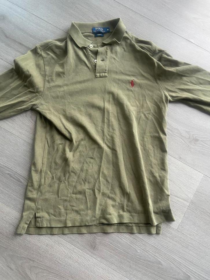 Titel: Polo Ralph Lauren olijfgroene polo lange mouw –maat m, Kleding | Heren, Polo's, Gedragen, Maat 48/50 (M), Overige kleuren