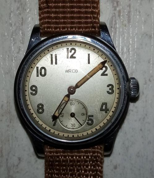 Arco, Swiss made, 1943, gecerviced, Handtassen en Accessoires, Horloges | Heren, Gebruikt, Polshorloge, Overige merken, Staal