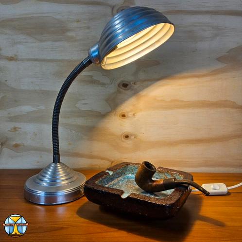 Vintage aluminium Bureaulamp / Tafellamp - Flexibele Nek, Antiek en Kunst, Antiek | Verlichting, Ophalen of Verzenden