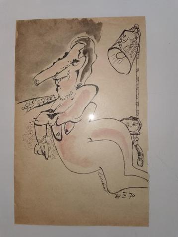 Lucebert Signé et daté 1970 Dessin Afmeti, Enlèvement