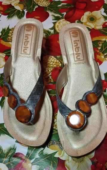 Inblu : nieuw teenslippers slippers zilver bruin goud , 38