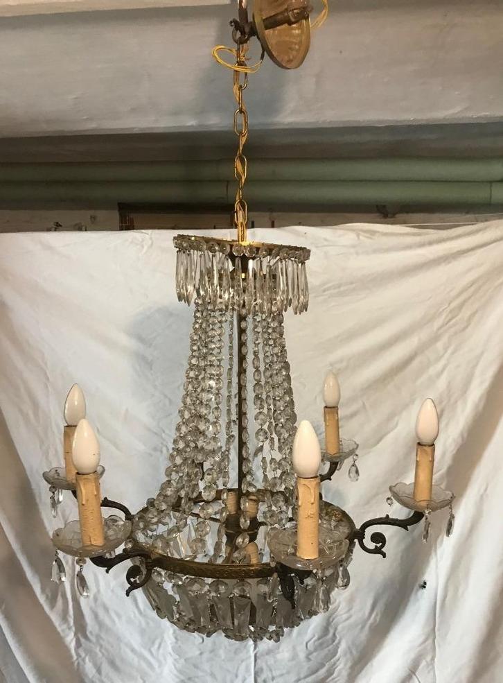 Ancien lustre en cristal (vintage ~1920) à restaurer, Antiek en Kunst, Antiek | Glaswerk en Kristal, Ophalen