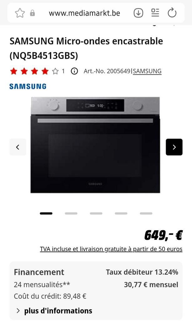 Micro-ondes encastrable Samsung 45cm NEUF SCELLÉ, Electroménager, Micro-ondes, Neuf, Encastré, 45 à 60 cm, Enlèvement