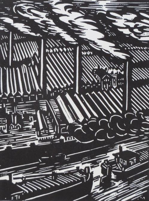 Houtsnede van Frans Masereel: De steenbakkerijen van Boom, Verzamelen, Postkaarten | België, Ongelopen, Antwerpen, 1940 tot 1960