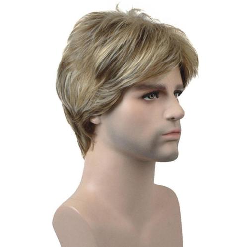 Mannenpruik kort model in laagjes in opvallende kleurmix, Handtassen en Accessoires, Uiterlijk | Haarverzorging, Nieuw, Pruik of Haarverlenging