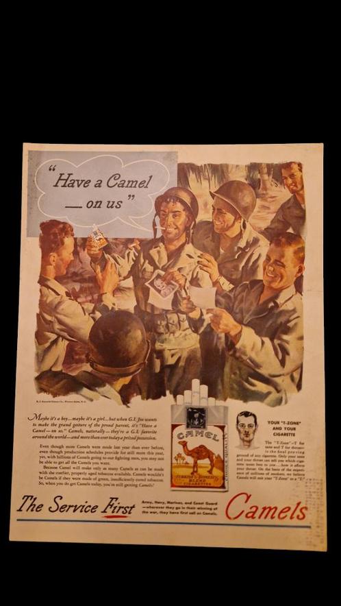 Camel Cigarettes 1945 print, Verzamelen, Militaria | Tweede Wereldoorlog, Landmacht, Overige typen, Ophalen of Verzenden