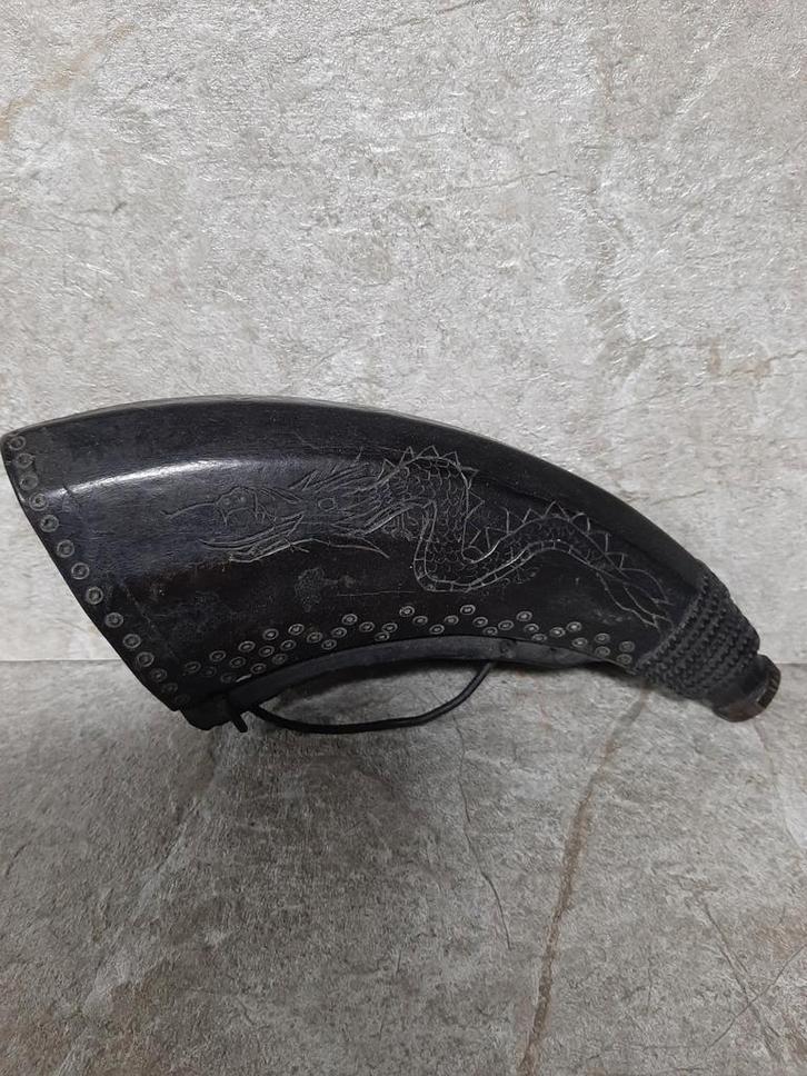 Lederen/hout kruithoorn 19e eeuw, Oriëntaals., Verzamelen, Militaria | Algemeen, Ophalen of Verzenden