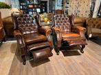 2 x Chesterfield Relax fauteuils Bruin leer zetels, Ophalen of Verzenden