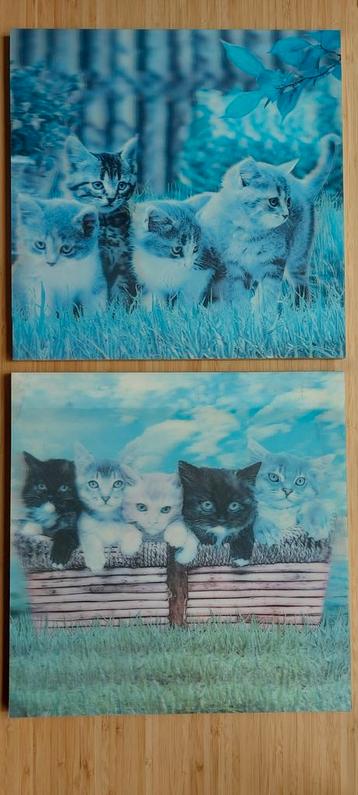 2 vintage houten kaders met katten  beschikbaar voor biedingen