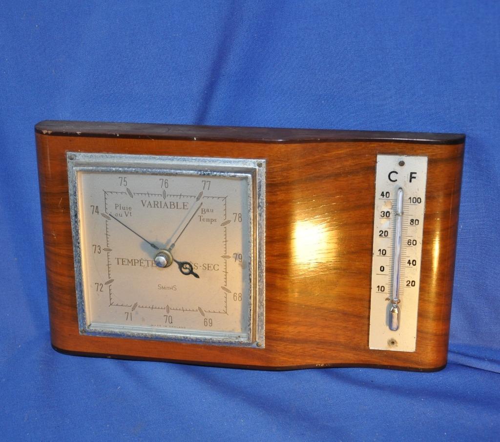 barometre carré et  thermomètre sur bois brun vernis, Ophalen of Verzenden
