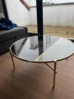 salontafel - geribbeld rookglas en messing, Huis en Inrichting, Tafels | Salontafels, Ophalen, Gebruikt, Rond, 50 tot 100 cm