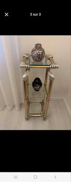 Meuble colonne vintage doré/argenté avec étagères en verre, Ophalen of Verzenden, Zo goed als nieuw