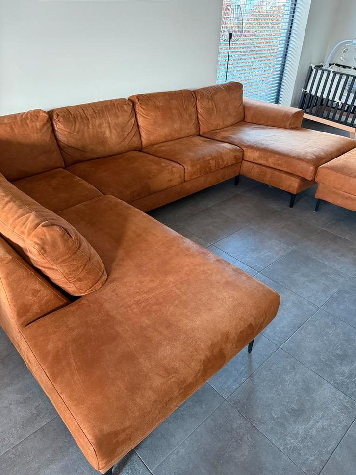 Grote hoekzetel cognackleur, Maison & Meubles, Canapés | Coins salons complets, Comme neuf, Enlèvement