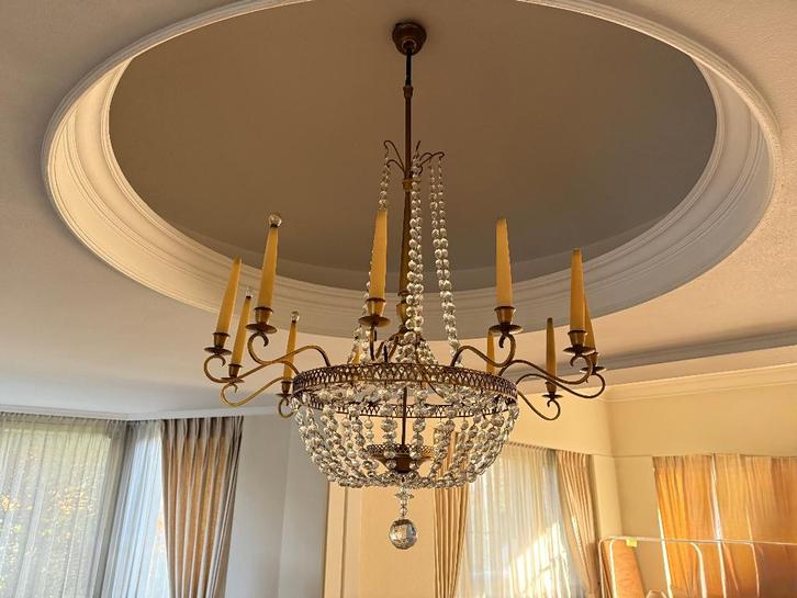 Grote vintage kristallen kroonluchter, Huis en Inrichting, Lampen | Kroonluchters, Gebruikt, Ophalen