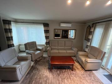 Volledige lederen salon (3-zit en 3x 1-zit) beschikbaar voor biedingen