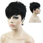 Excentrieke pruik kort zwart haar a-symetrisch model, Handtassen en Accessoires, Uiterlijk | Haarverzorging, Verzenden, Nieuw