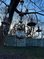 Vintage kroonluchter + 2 wandlampen – porselein & messing, Huis en Inrichting, Lampen | Kroonluchters, Ophalen, Zo goed als nieuw