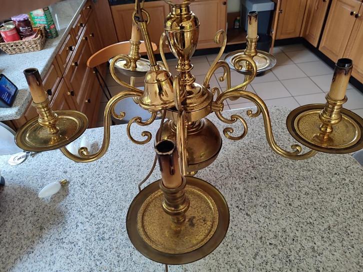 Vintage koperen kroonluchter, Huis en Inrichting, Lampen | Kroonluchters, Gebruikt, Metaal, Ophalen