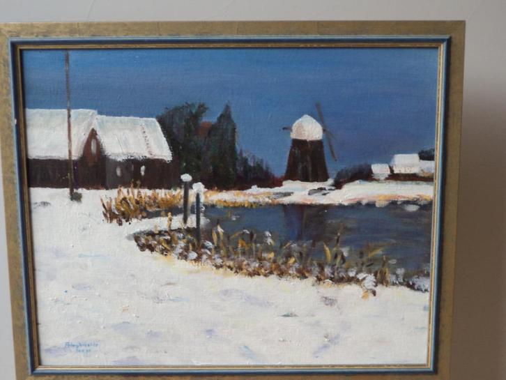 André Huybrechts molen van Bierbeek landschap in de sneeuw, Antiek en Kunst, Kunst | Schilderijen | Modern, Ophalen