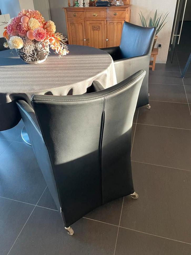 4 Lederen eetkamerstoelen Bert Plantagie, Huis en Inrichting, Complete eetkamers, Zo goed als nieuw, Ophalen