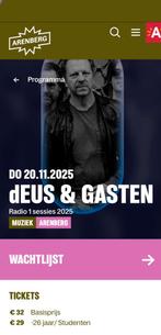 Op zoek naar 2 tickets dEUS Arenberg dod 20 nov, Tickets en Kaartjes, November