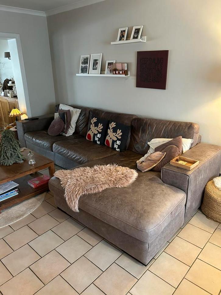 Salon d'angle en cuir, Maison & Meubles, Canapés | Coins salons complets, Utilisé, Cuir, Enlèvement