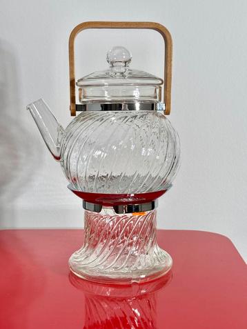 glazen theepot met verwarmer - zweedse vintage beschikbaar voor biedingen